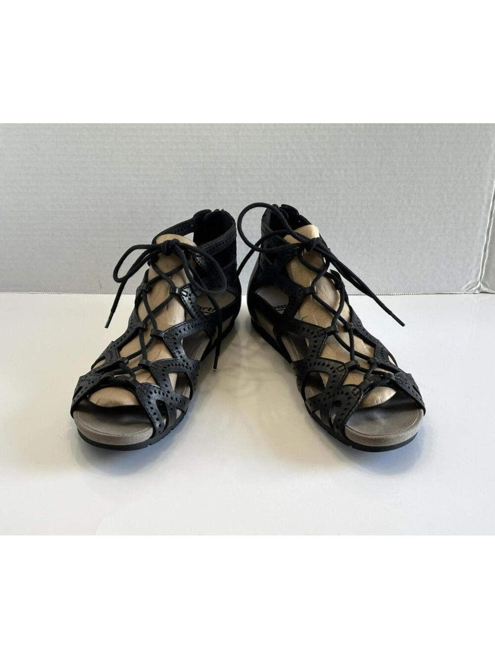 Earth Linden Lehi Sandals Women's Black Leather Gladiator Back Zip Comfy Sz 8.5 - Picture 9 of 14